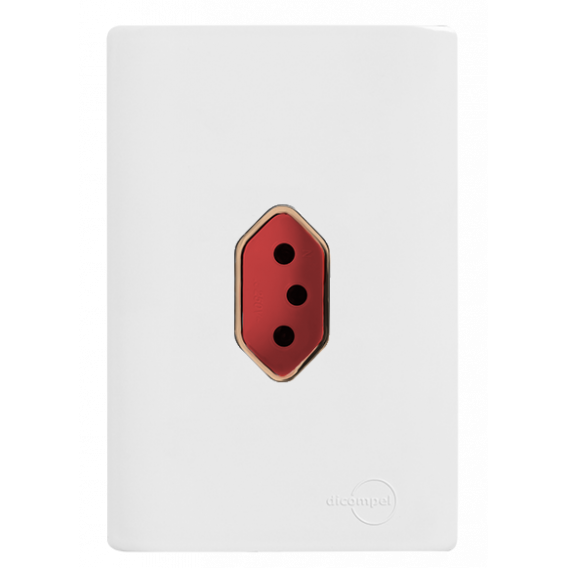 Cj Tomada 20A Vermelho Vertical 4x2 - Novara Branco C/ Ouro Rose